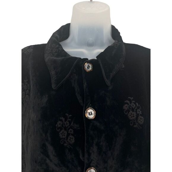 CP Shades Crushed Velvet Rayon Button Down Sz Medium Black Embroidered Top Boho - Picture 8 of 16